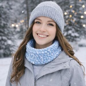 Handmade Neck Warmer Cowl Scarflette Icy Blue - New